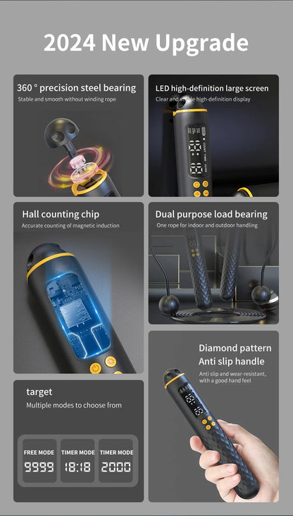 New Rechargeable USB Electronic Technology Jump Rope Wire Rope Adjustable Jump Rope Trainer Digital Wireless Calorie Counter